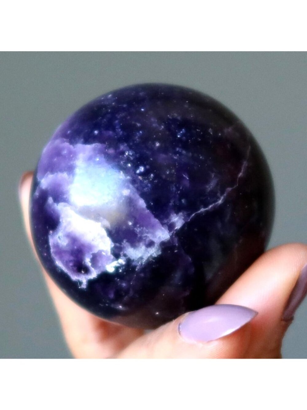 Lepidolite Sphere Dark Purple Intensity Crystal Ball Crown Chakra Anxiety Relief